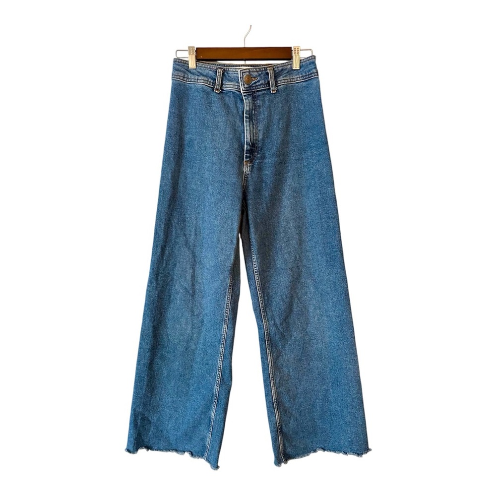Zara The Marine Straight High Rise Wide Leg Raw Hem Jean Women’s Size 8